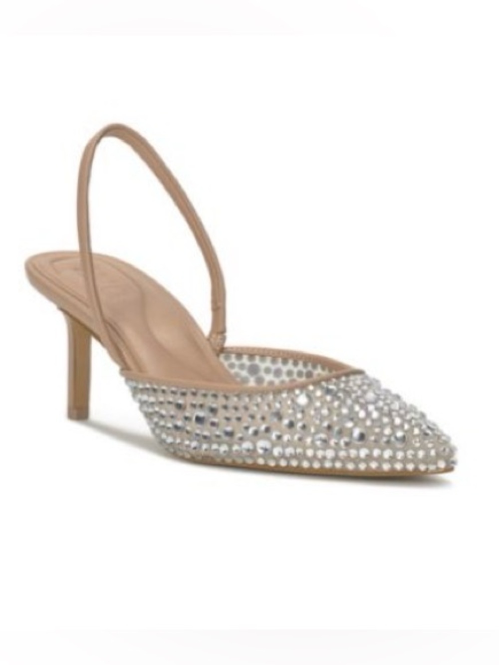 NEW Nude Slingback Pointed Toe Kitten Heel with Crystal Embellishments Size 8